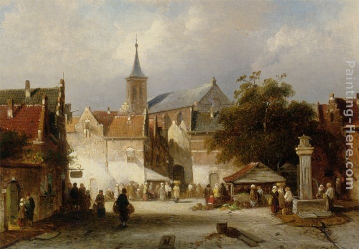 Charles Henri Joseph Leickert A Busy Market in a Dutch Town